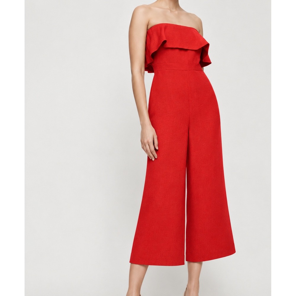 Aritzia Babaton Strapless Ruffle Wide Leg Jumpsuit Womens 00 Off-the-Shoulder